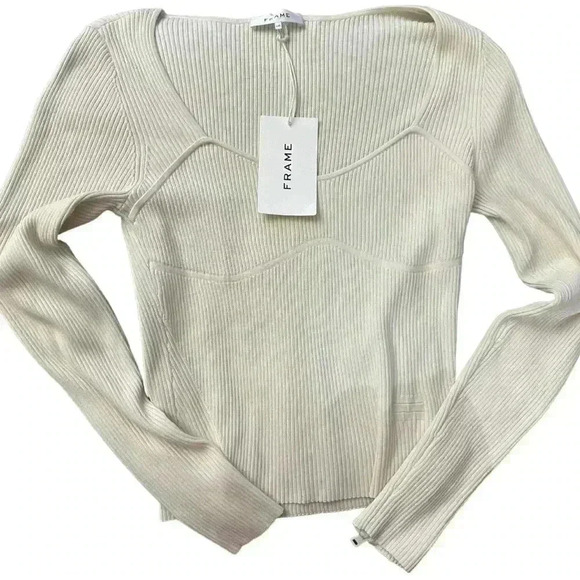 FRAME Denim Ribbed Long Sleeve Top in Bone, size L, NWT - Picture 9 of 12